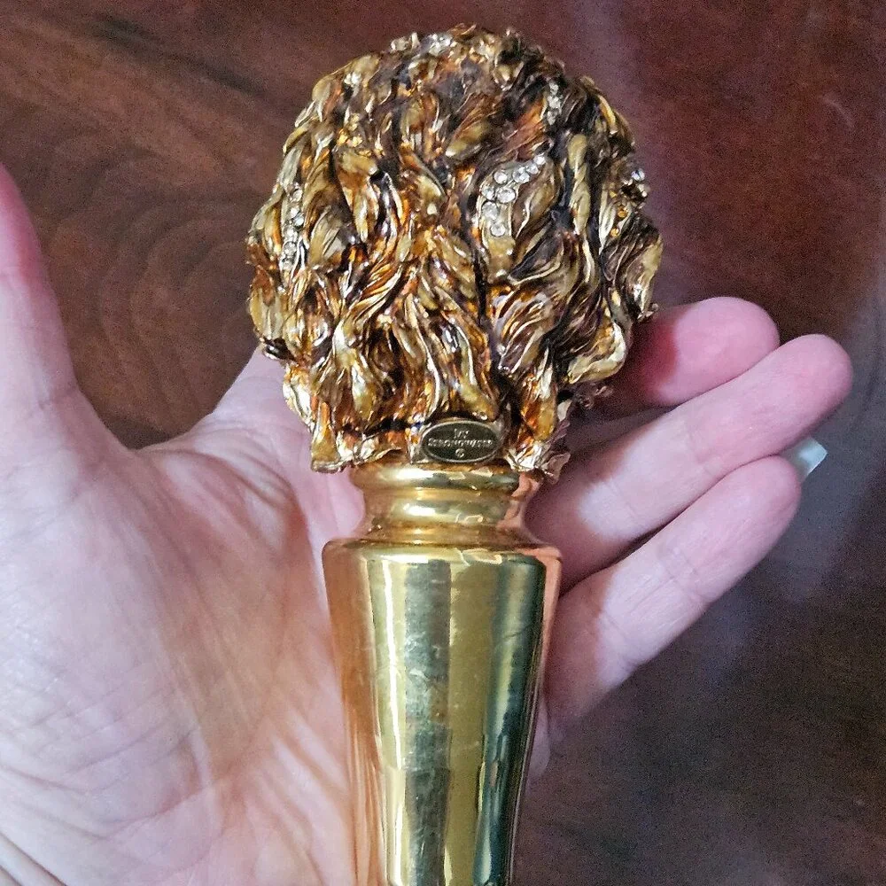 RARE JAY STRONGWATER LION JUNGLE CRYSTAL ENAMEL WINE BOTTLE DECANTER STOPPER